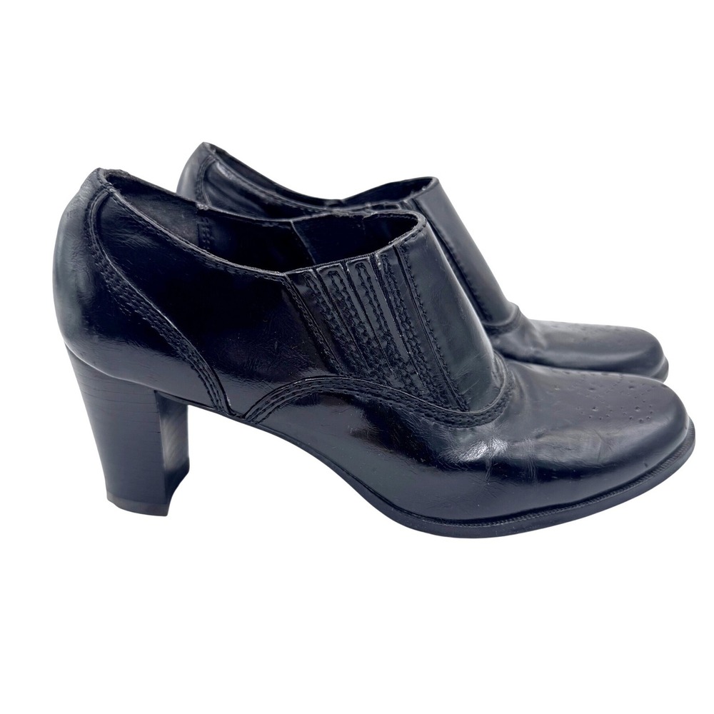 Etienne Aigner 8 Black Booties Women's Heeled Ankle Boots Oxford Brogue Detail‎